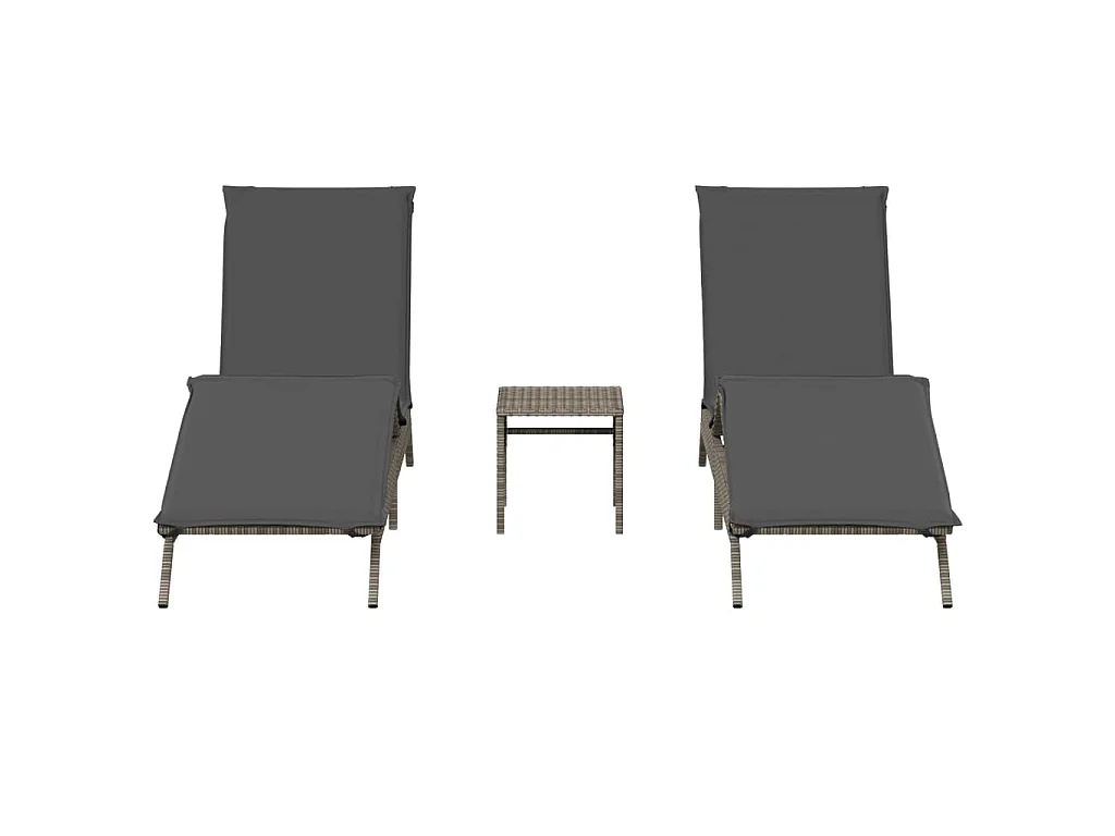 Espreguiçadeiras com mesa 2 pcs vime PE cinzento