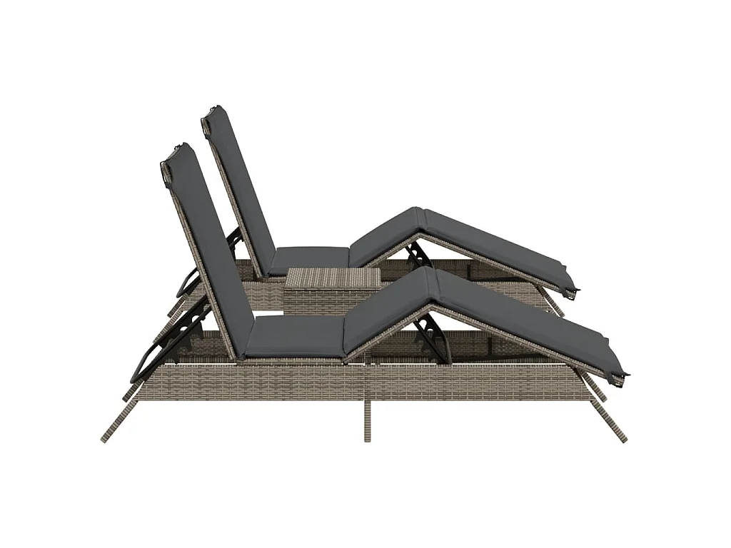 Espreguiçadeiras com mesa 2 pcs vime PE cinzento