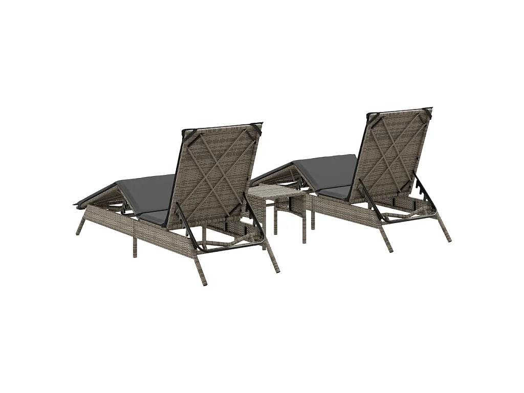 Espreguiçadeiras com mesa 2 pcs vime PE cinzento