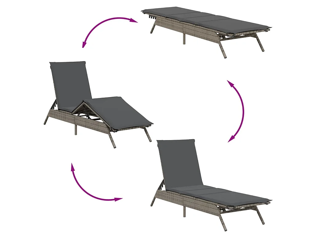 Espreguiçadeiras com mesa 2 pcs vime PE cinzento