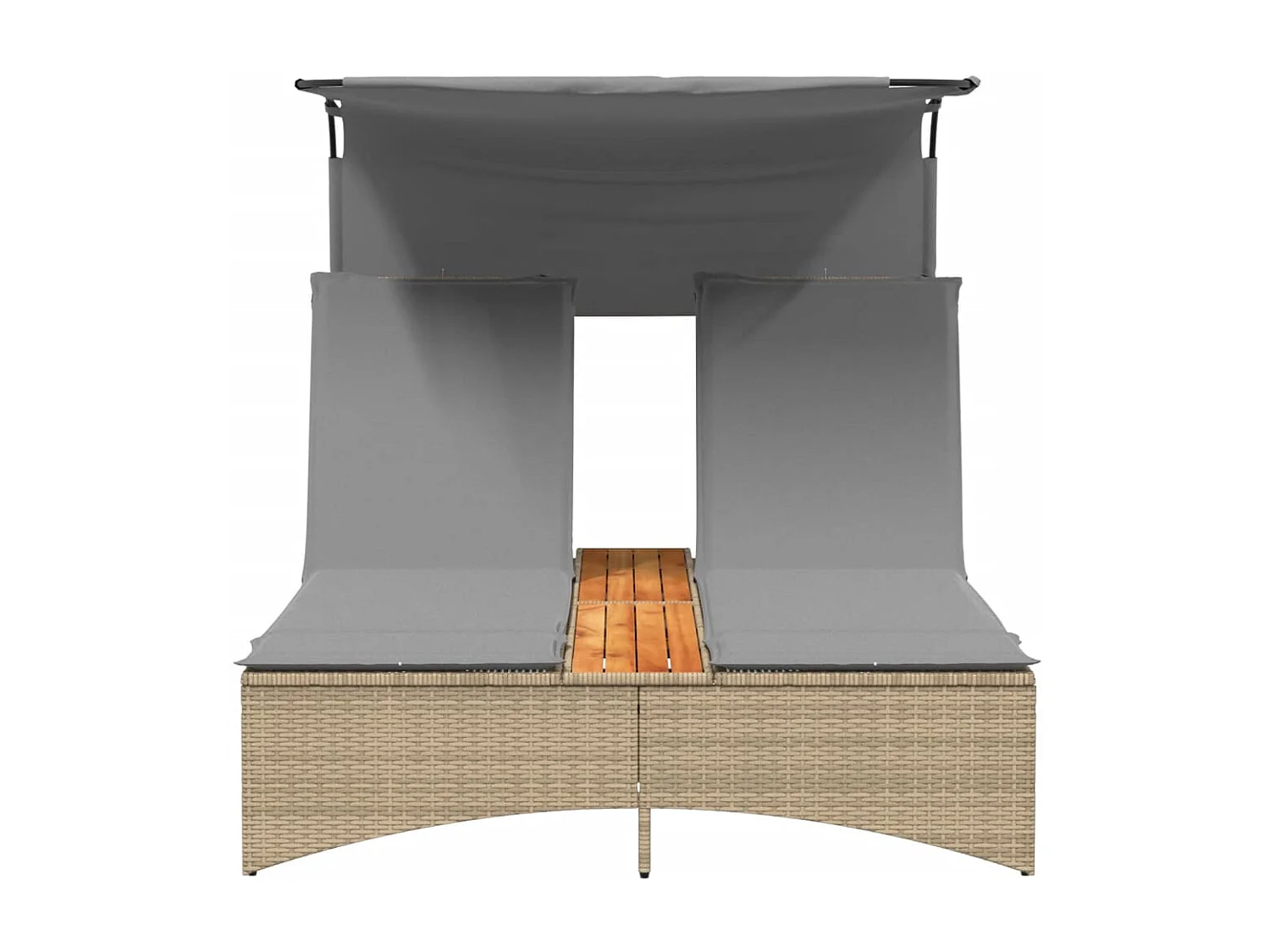 Chaise longue double et auvent et coussins mélange beige rotin