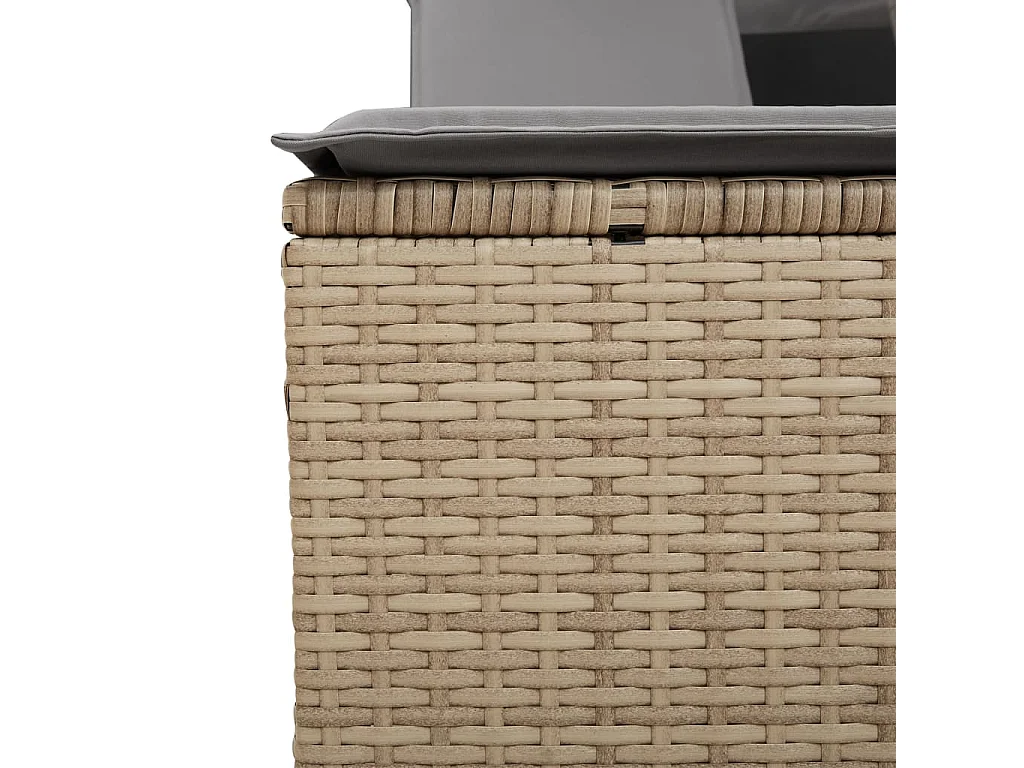 Chaise longue double et auvent et coussins mélange beige rotin