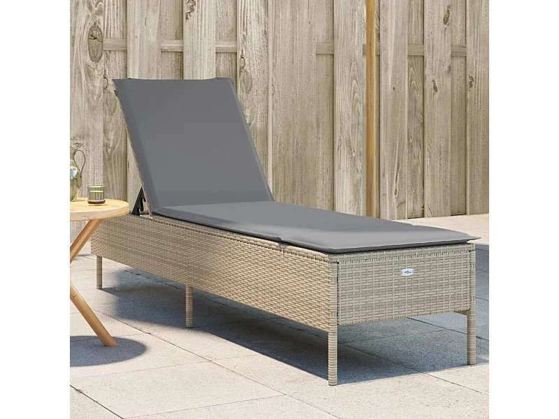 Lettino Prendisole con Cuscini Beige in Polyrattan