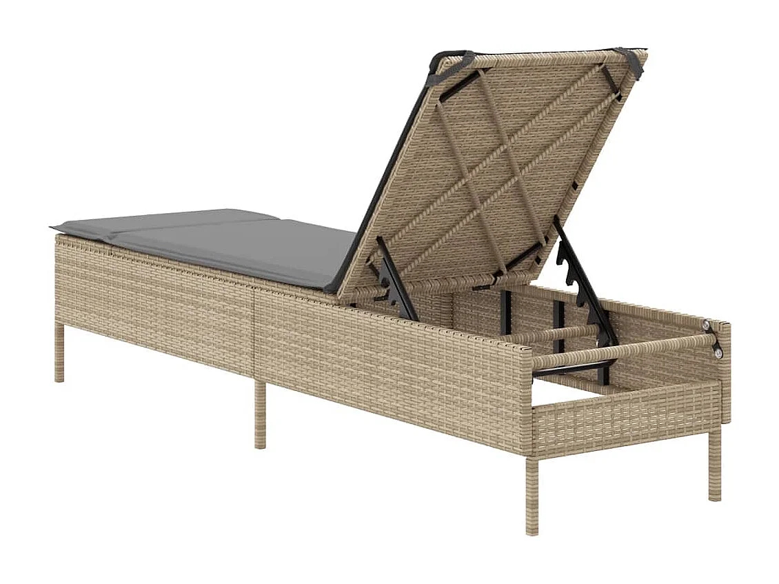 Chaise longue avec coussin beige résine tressée