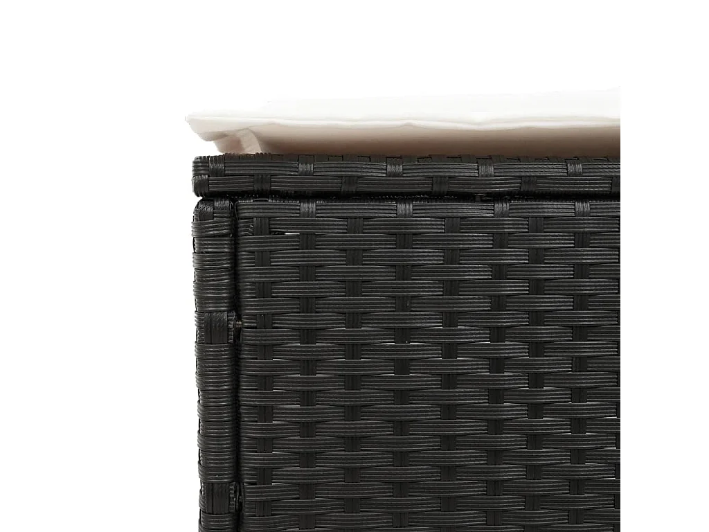 Lettino Prendisole con Tavolo e Cuscino Nero in Polyrattan