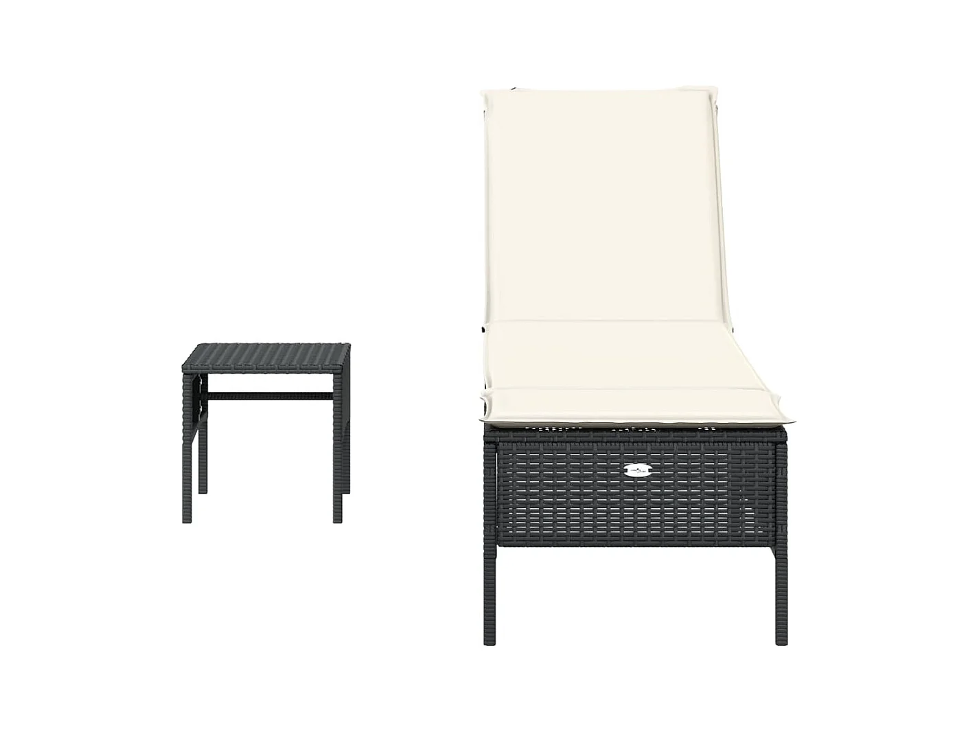 Ligbed met tafel en kussen poly rattan zwart