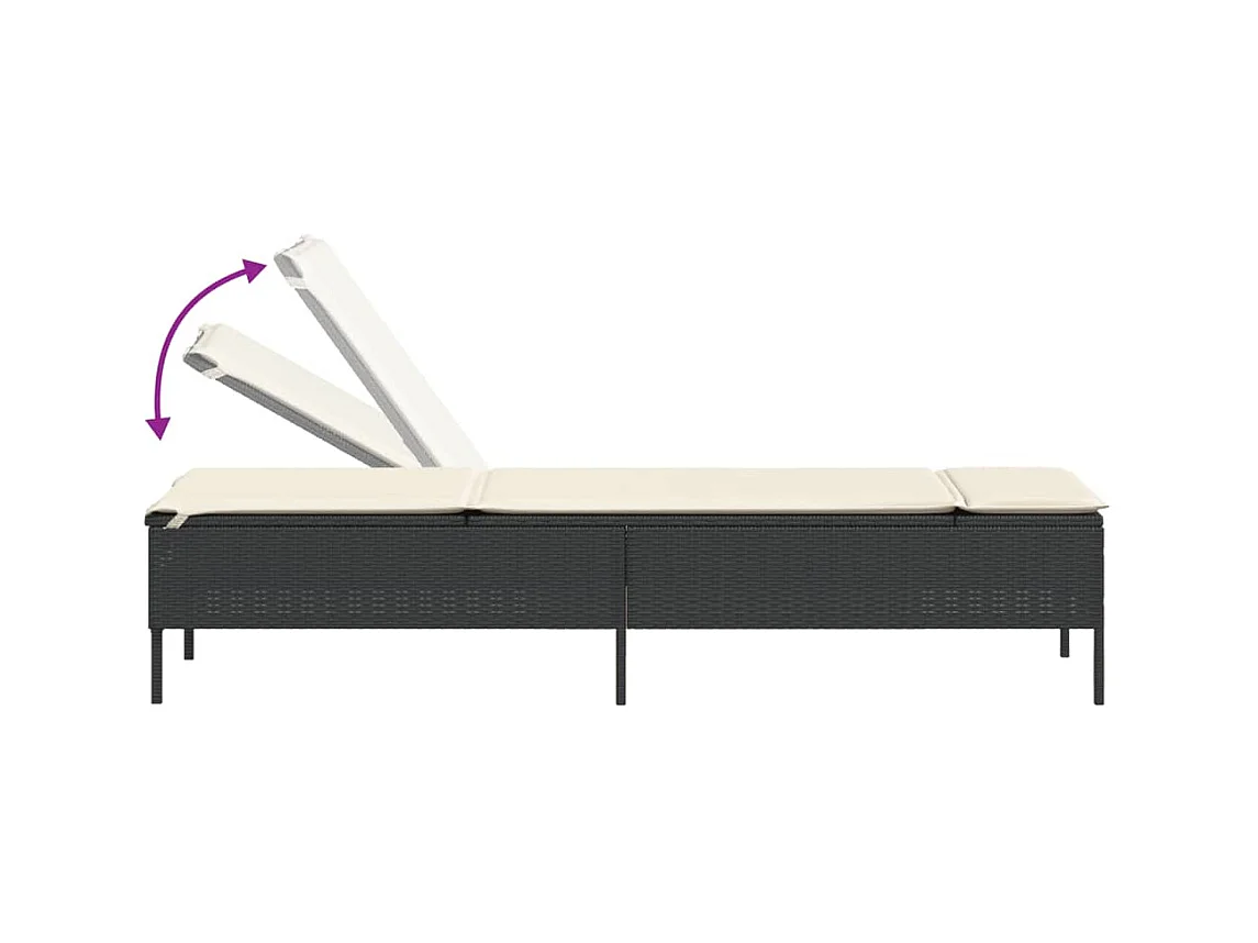 Ligbed met tafel en kussen poly rattan zwart