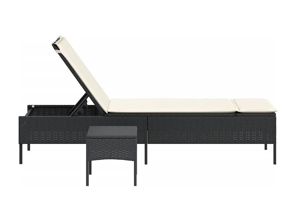 Ligbed met tafel en kussen poly rattan zwart