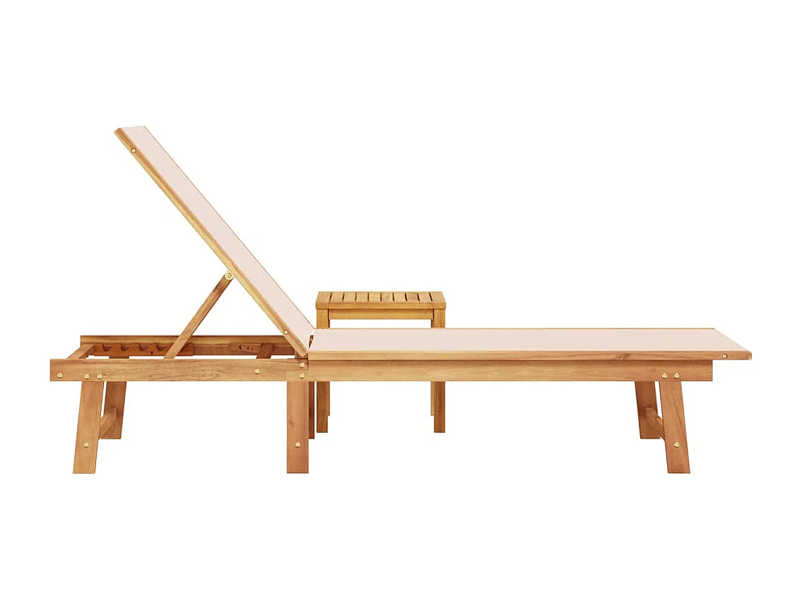 Ligbed met tafel massief acaciahout en textileen crèmekleurig