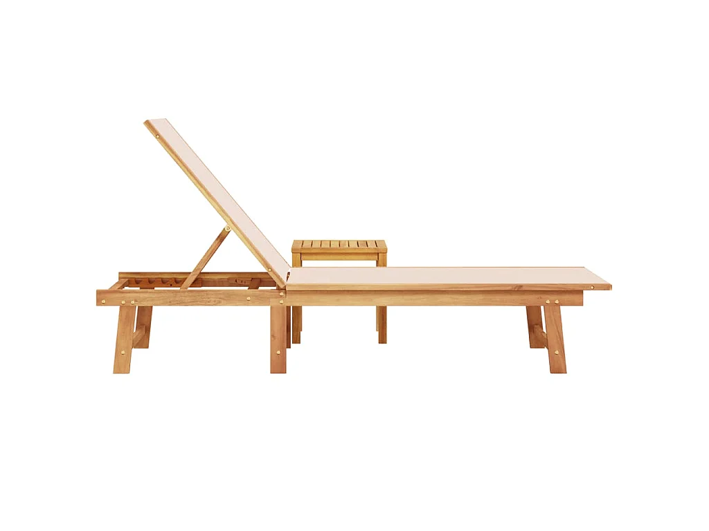 Tumbona con mesa madera maciza de acacia y textileno crema