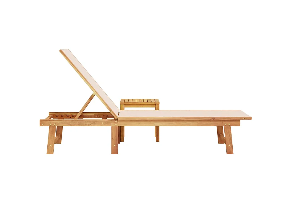 Chaise longue et table crème bois d'acacia solide et textilène