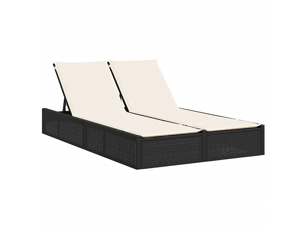 Chaise longue double avec coussins noir résine tressée