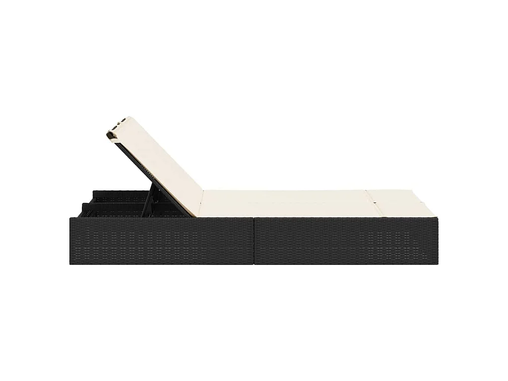 Chaise longue double avec coussins noir résine tressée