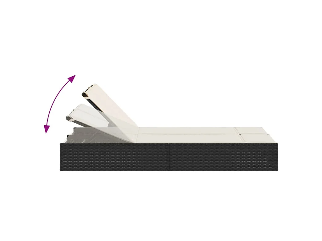 Chaise longue double avec coussins noir résine tressée