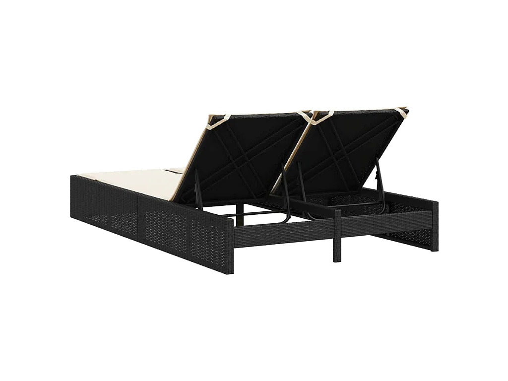 Doppel-Sonnenliege mit Kissen Schwarz Poly Rattan