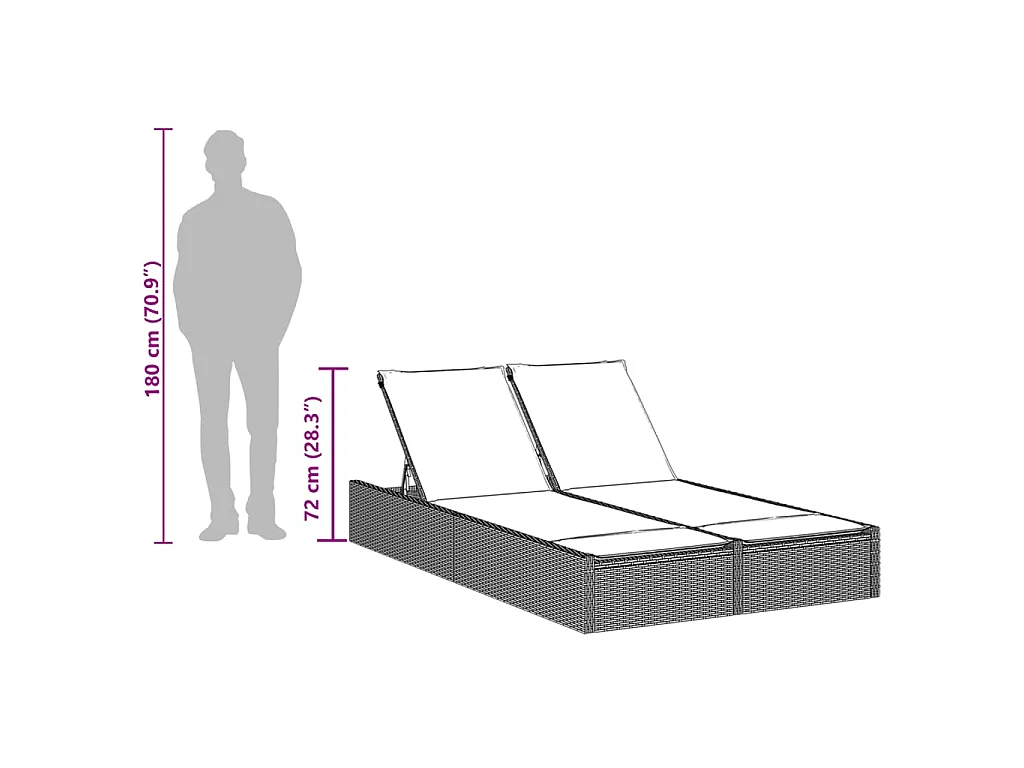 Doppel-Sonnenliege mit Kissen Schwarz Poly Rattan