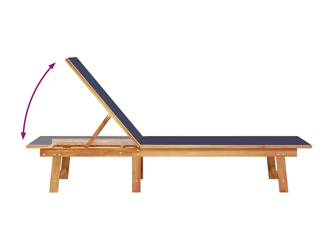 Tumbonas 2 uds con mesa madera maciza acacia y textileno azul