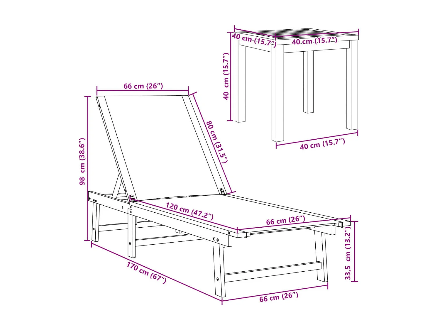 Ligbedden 2 st met tafel massief acaciahout en textileen blauw