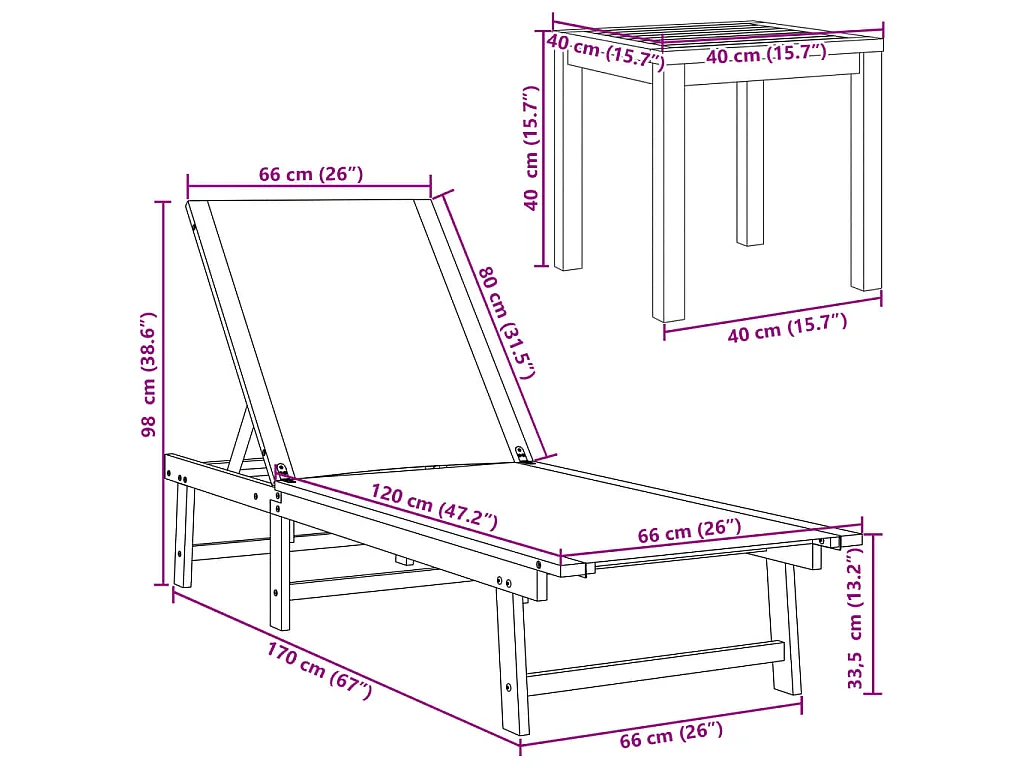 Espreguiçadeiras com mesa 2 pcs acácia maciça/textilene azul
