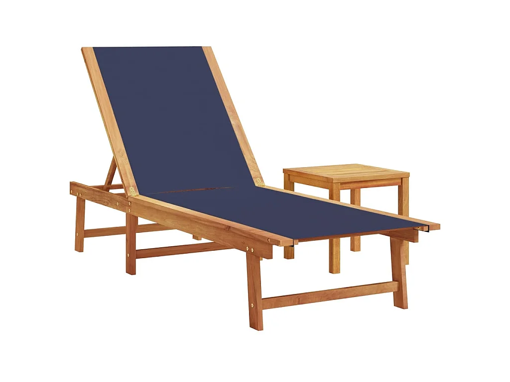 Chaises longues lot de 2 table bleu bois d'acacia et textilène
