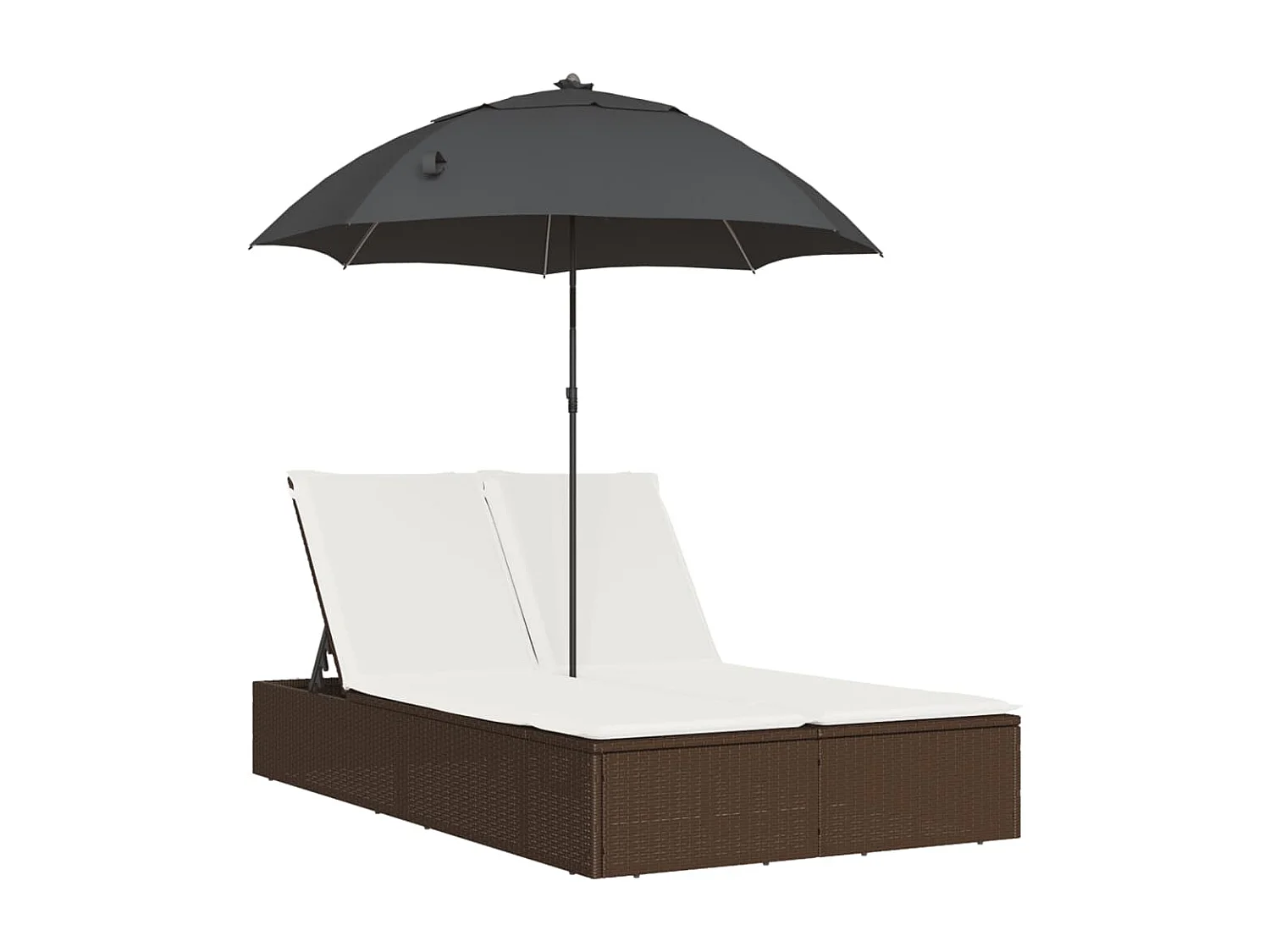 Ligbed 2-persoons met kussens en parasol poly rattan bruin