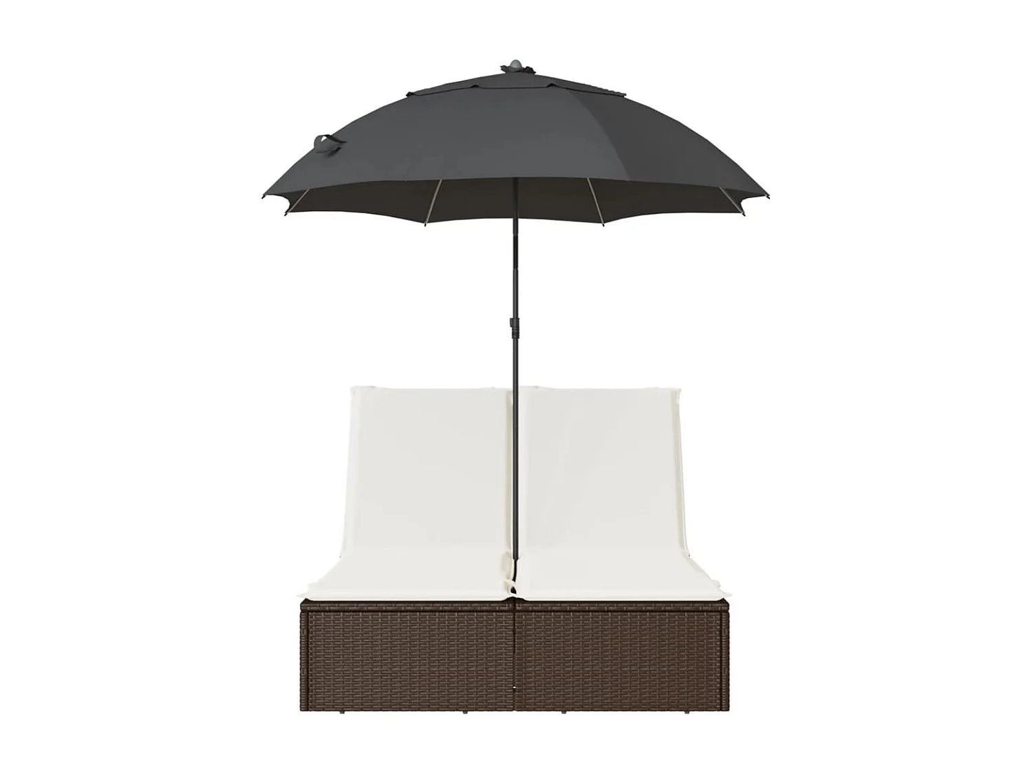 Ligbed 2-persoons met kussens en parasol poly rattan bruin