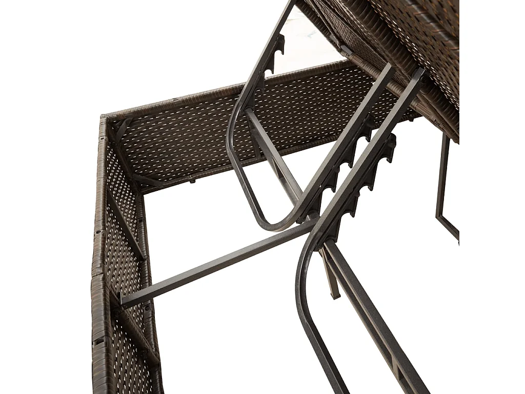 Lettino Prendisole Doppio Cuscini e Parasole Marrone Polyrattan