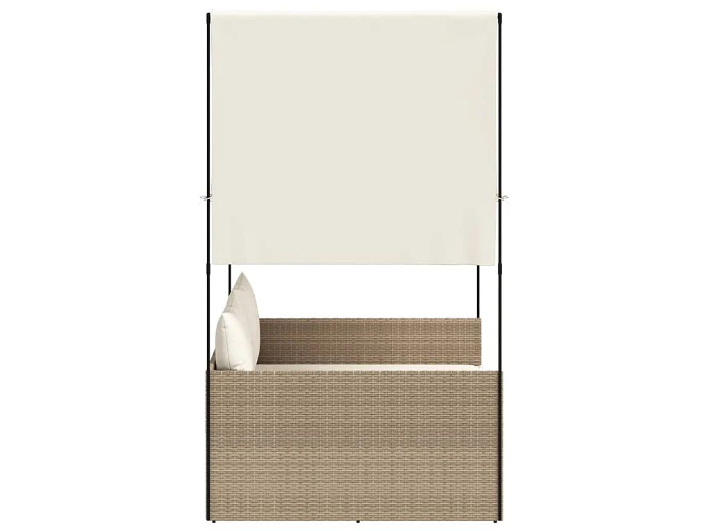 Ligbed tweepersoons met dak en gordijn poly rattan beige