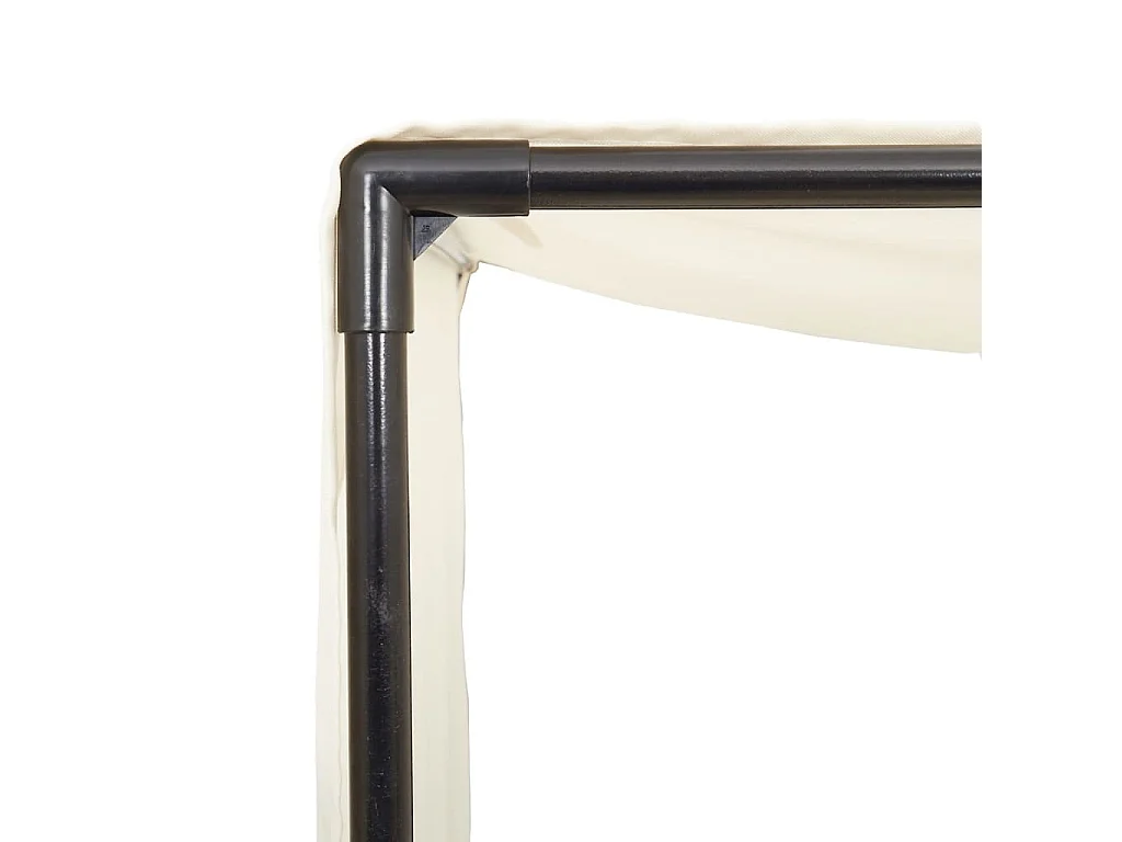 Ligbed tweepersoons met dak en gordijn poly rattan beige