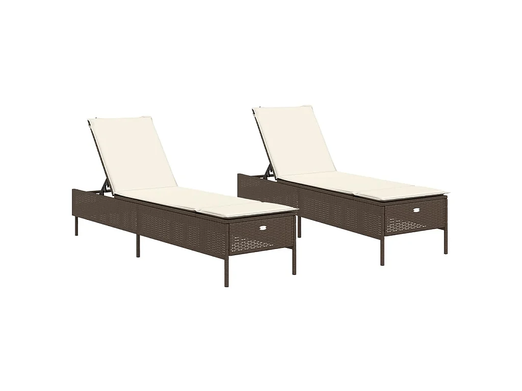 Chaises longues avec coussins lot de 2 marron résine tressée