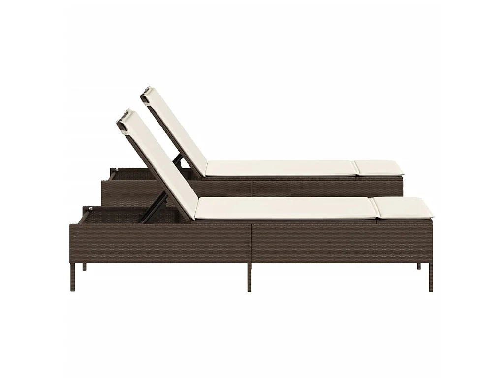 Chaises longues avec coussins lot de 2 marron résine tressée