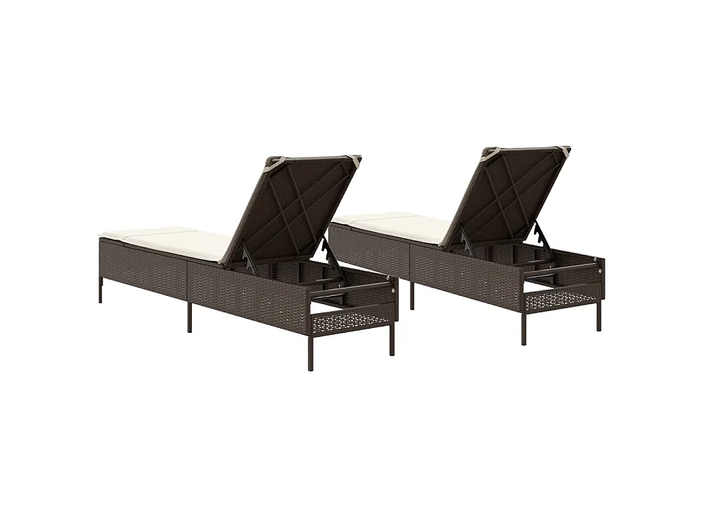 Chaises longues avec coussins lot de 2 marron résine tressée