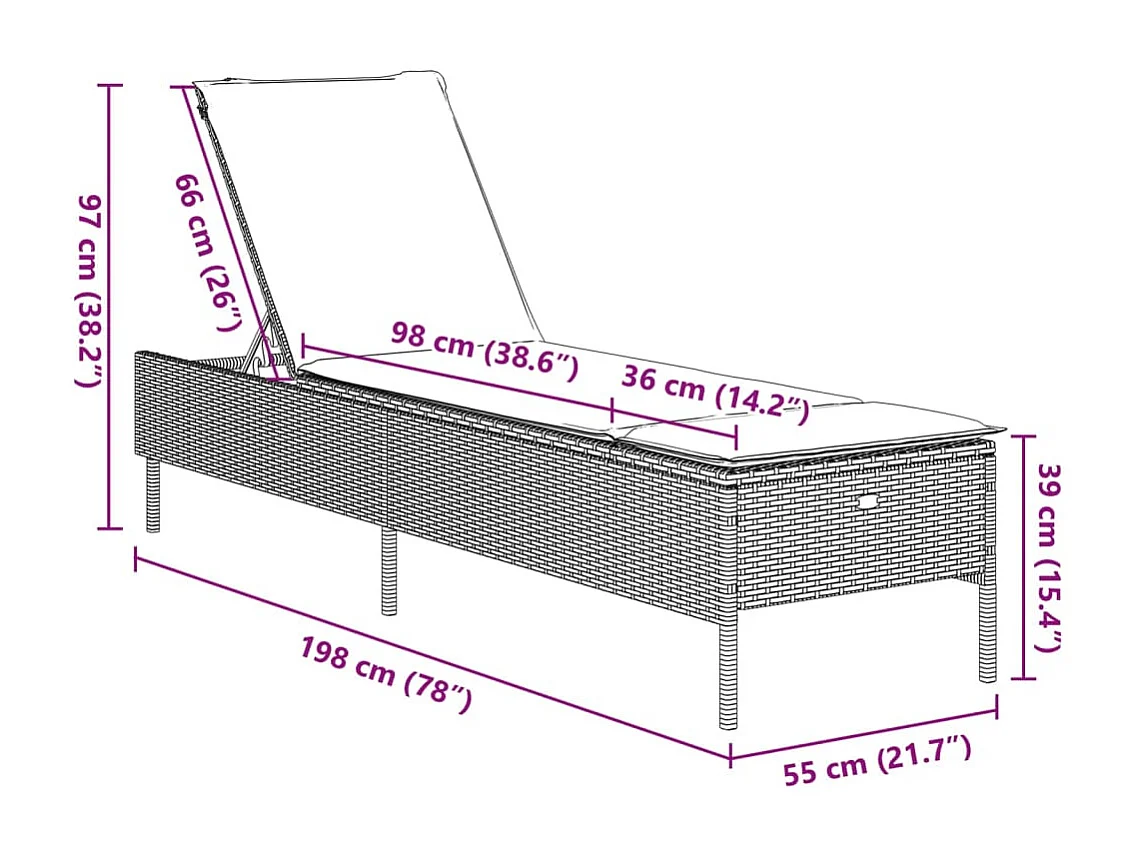 Chaises longues avec coussins lot de 2 gris résine tressée