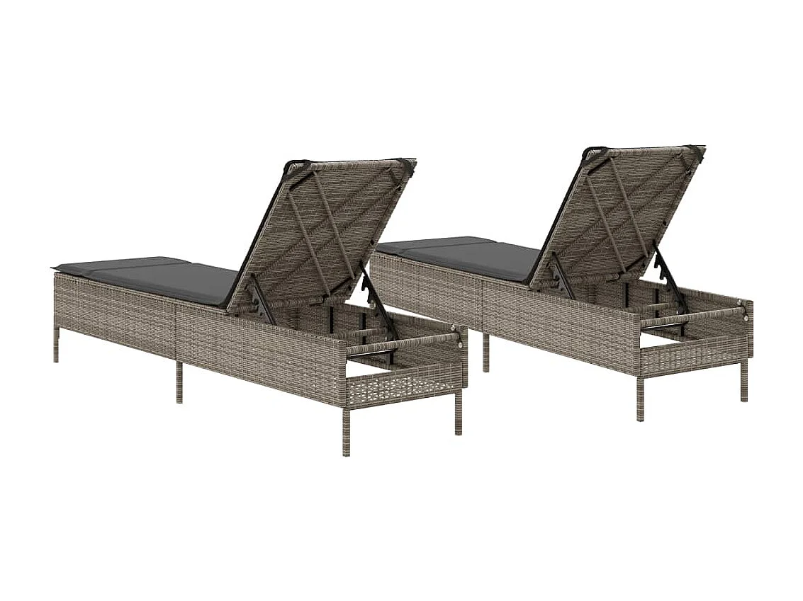 Chaises longues avec coussins lot de 2 gris résine tressée