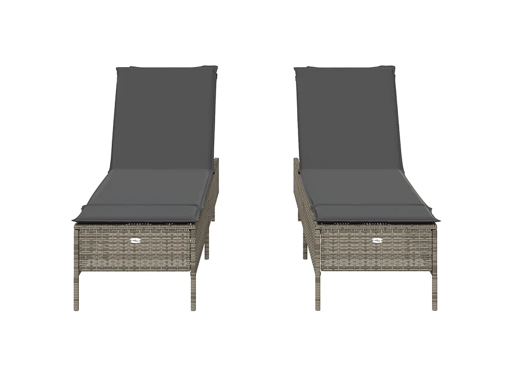 Sonnenliegen mit Auflagen 2 Stk. Grau Poly Rattan