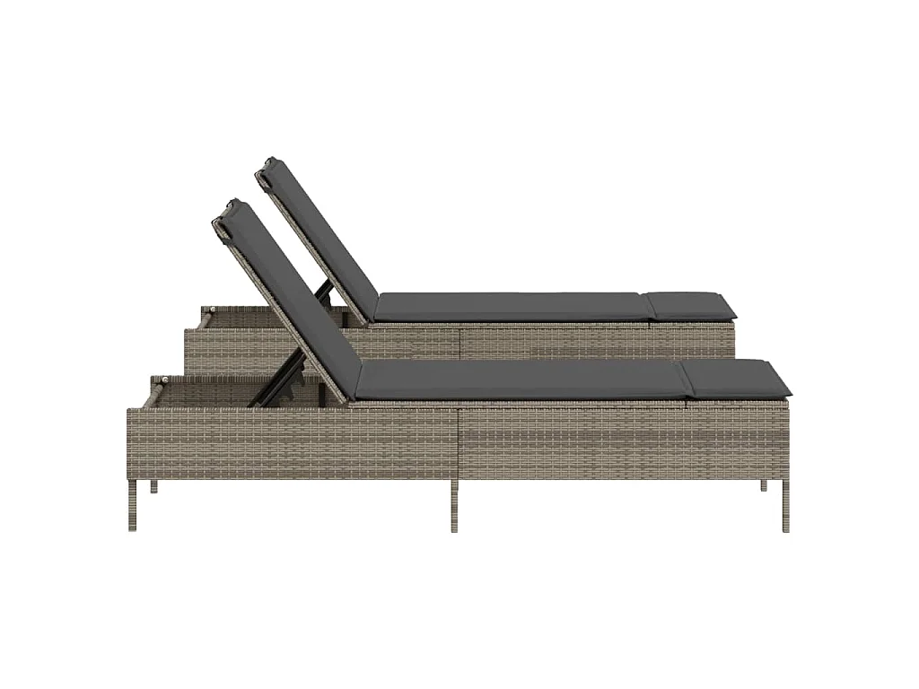 Sonnenliegen mit Auflagen 2 Stk. Grau Poly Rattan