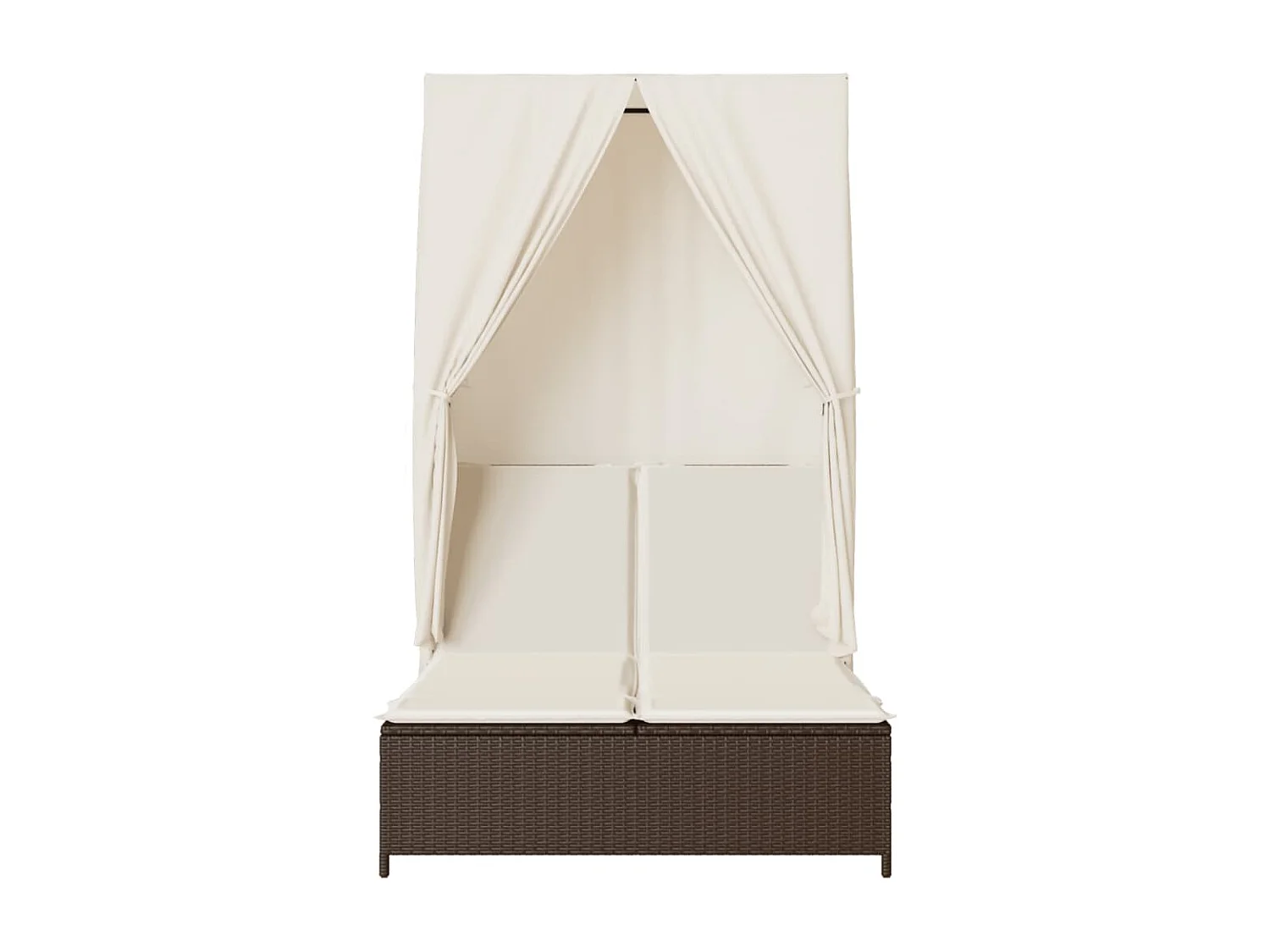 Ligbed tweepersoons met dak en gordijn poly rattan bruin