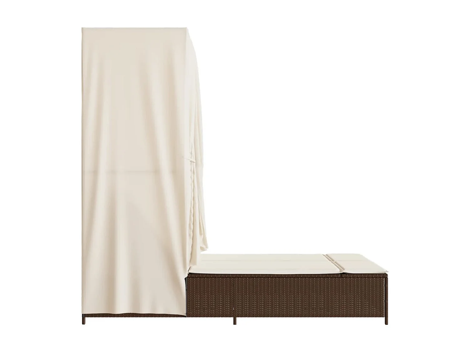 Ligbed tweepersoons met dak en gordijn poly rattan bruin