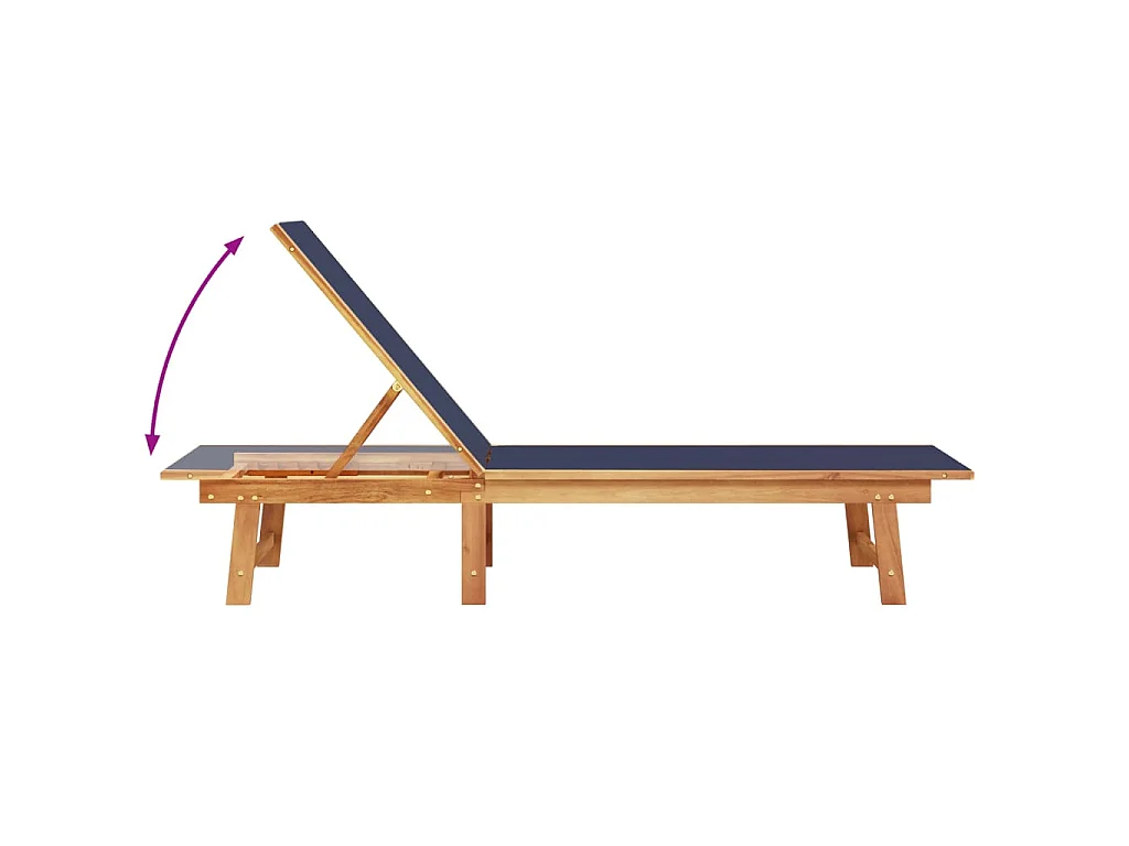 Chaises longues lot de 2 bleu bois d'acacia solide et textilène