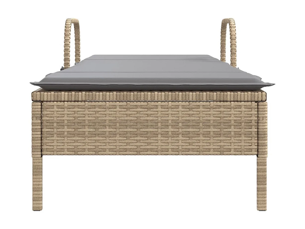 Lettino Prendisole con Ruote e Cuscino in Polyrattan Beige