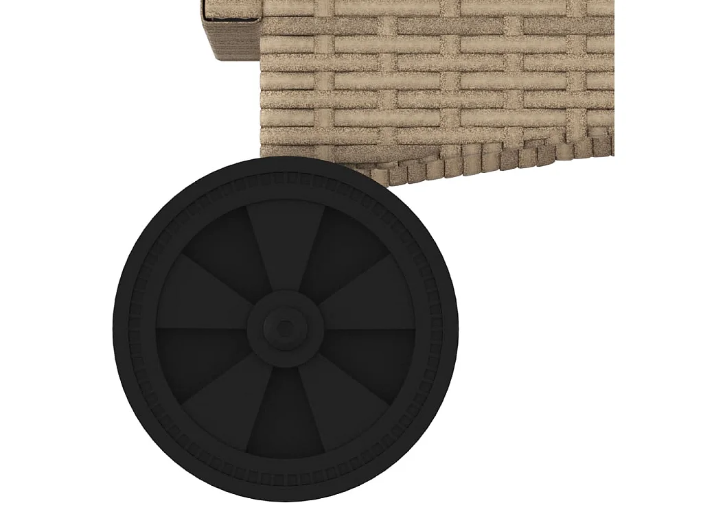 Lettino Prendisole con Ruote e Cuscino in Polyrattan Beige