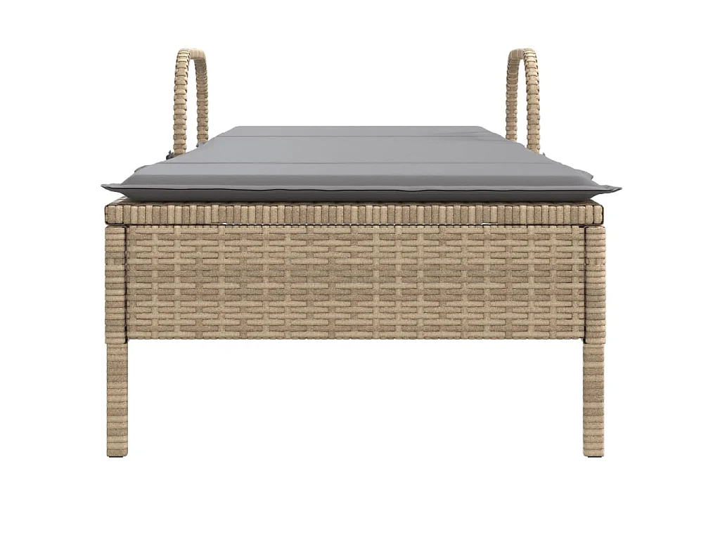Ligbed met wielen en kussen poly rattan beige