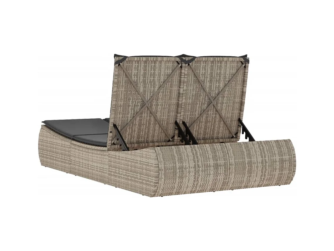 Chaise longue double avec coussins gris clair résine tressée