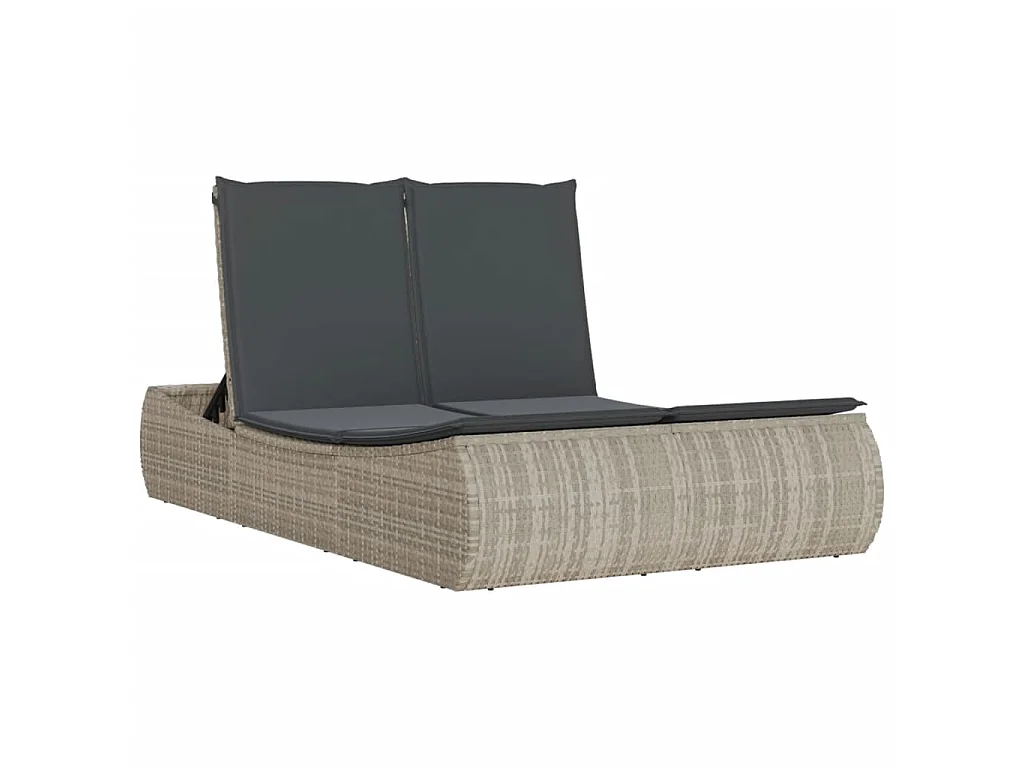 Ligbed 2-persoons met kussens poly rattan lichtgrijs