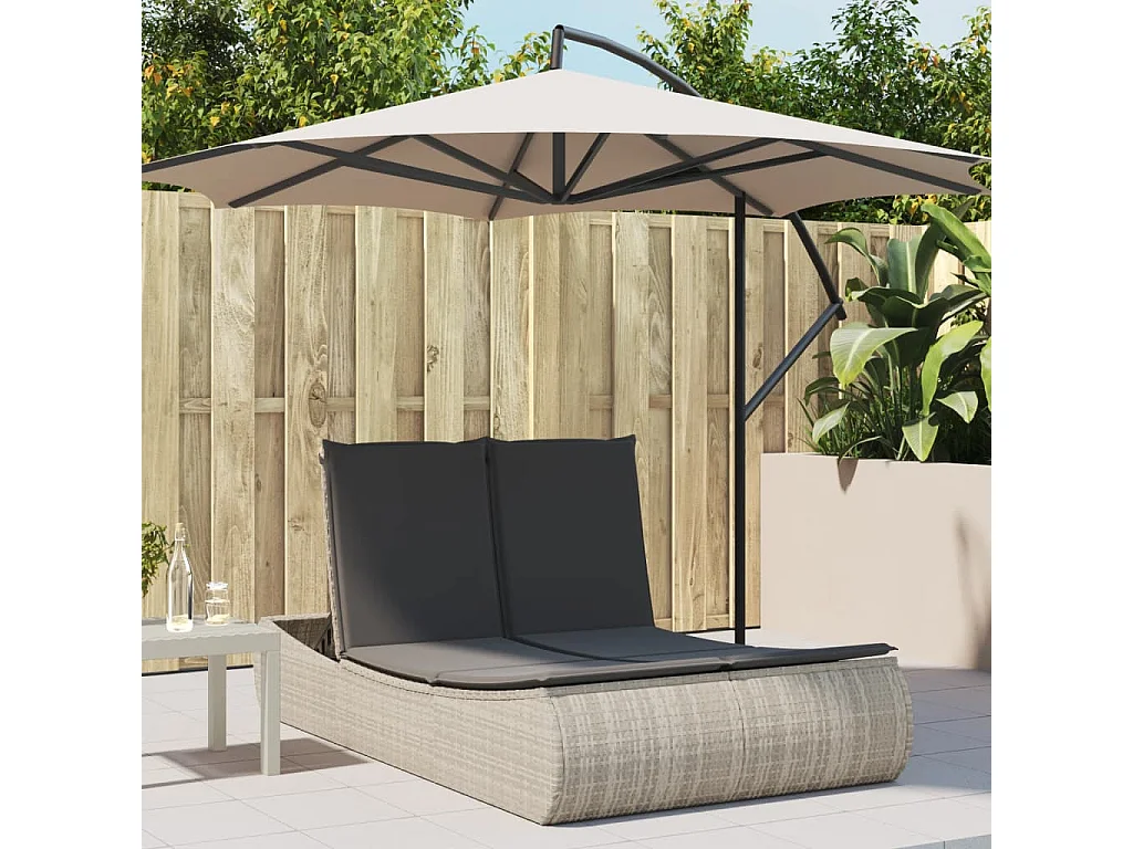 Ligbed 2-persoons met kussens poly rattan lichtgrijs