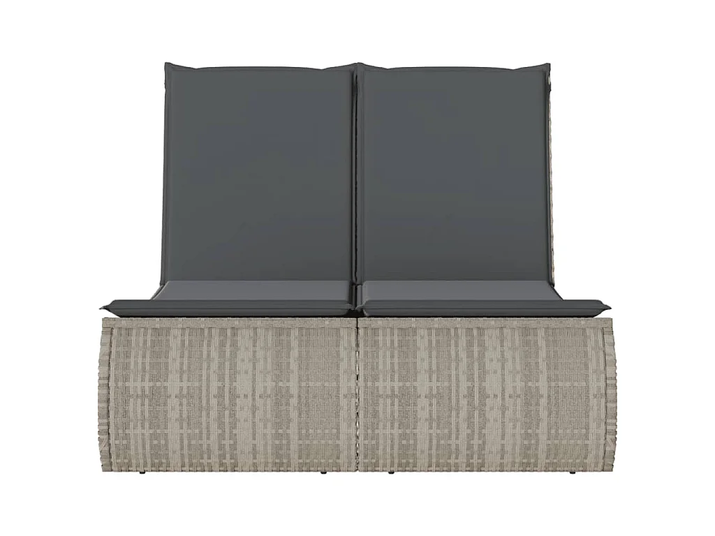 Ligbed 2-persoons met kussens poly rattan lichtgrijs