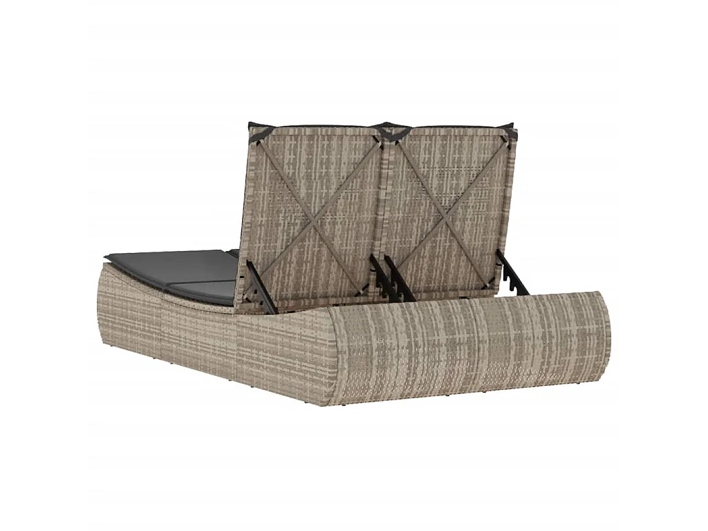 Ligbed 2-persoons met kussens poly rattan lichtgrijs