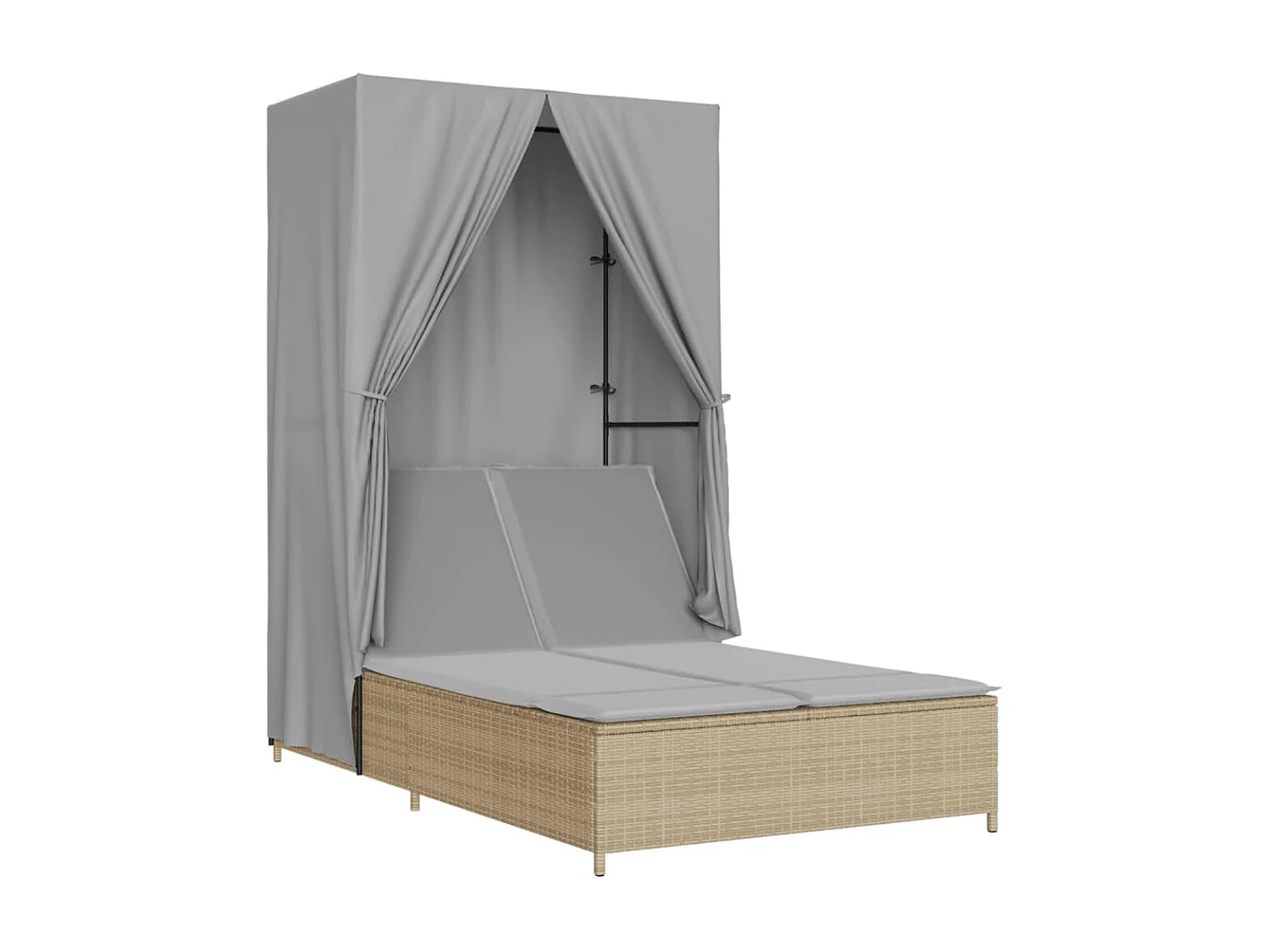 Ligbed tweepersoons met dak en gordijn poly rattan beige