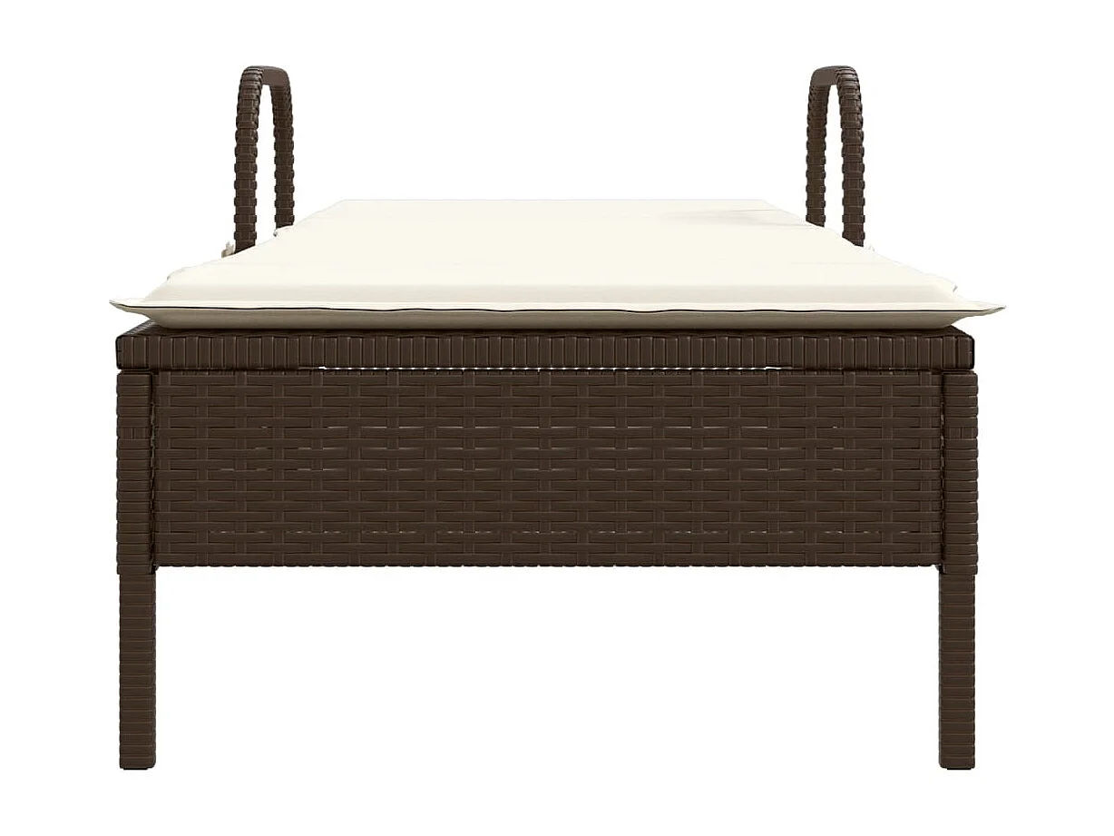 Ligbed met wielen en kussen poly rattan bruin