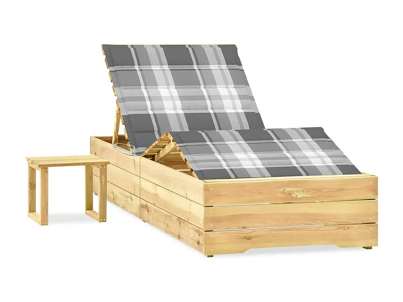 Garten-Sonnenliege mit Tisch und Auflage Kiefer Imprägniert